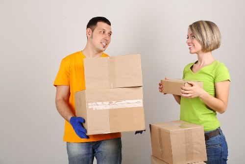 Packed boxes and furniture loaded for transport in Ilford
